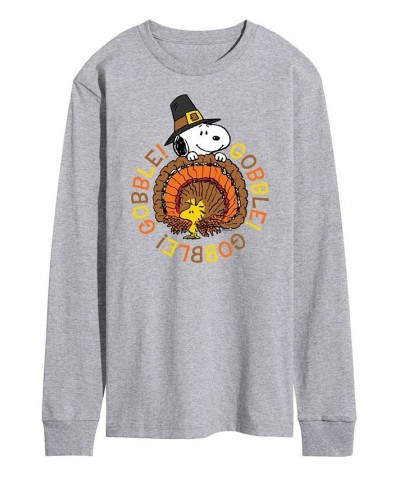 Men's Peanuts Gobble Gobble Long Sleeve T-shirt Gray $21.50 T-Shirts