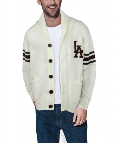 Men's Shawl Collar Heavy Gauge Cardigan with City Patch Ivory/Cream $32.99 Sweaters