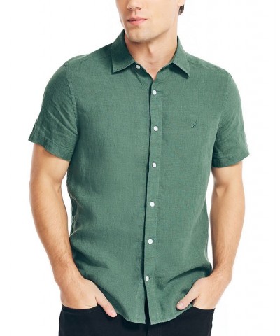 Men's Classic-Fit Solid Linen Short-Sleeve Shirt Green $29.25 Shirts