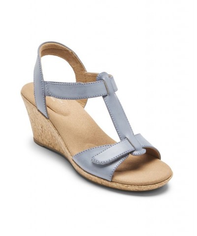 Women's Blanca T Strap Wedge Sandals Blue $41.76 Shoes