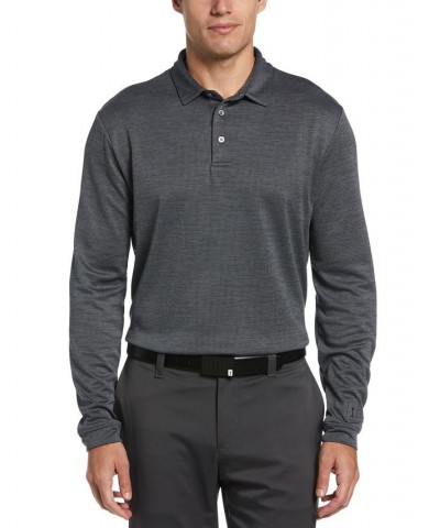 Men's Houndstooth Long Sleeve Golf Polo Shirt Black $19.95 Polo Shirts