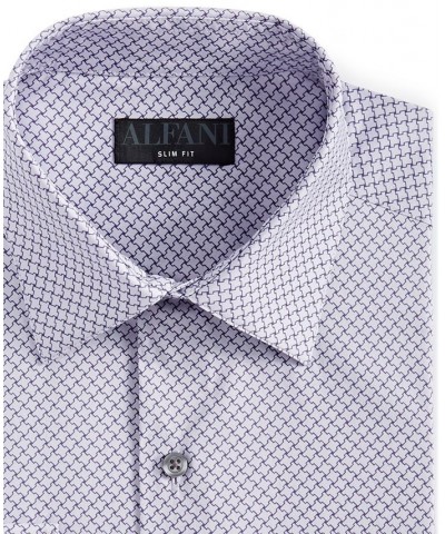 Men's Slim Fit 2-Way Stretch Stain Resistant Puzzle Print Dress Shirt Purple $30.00 Dress Shirts