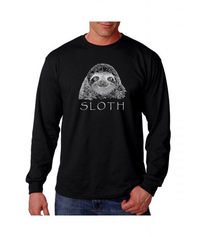 Men's Word Art Long Sleeve T-Shirt- Sloth Black $22.39 T-Shirts