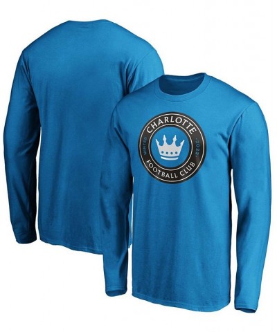 Men's Blue Charlotte FC Primary Logo Long Sleeve T-shirt $13.94 T-Shirts