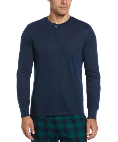 Men's Solid Henley Sleep Shirt Blue $12.22 Pajama