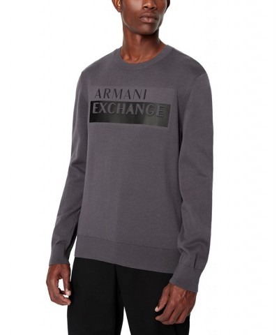Men's Crewneck Embossed Logo Sweater Gray $50.76 Sweaters