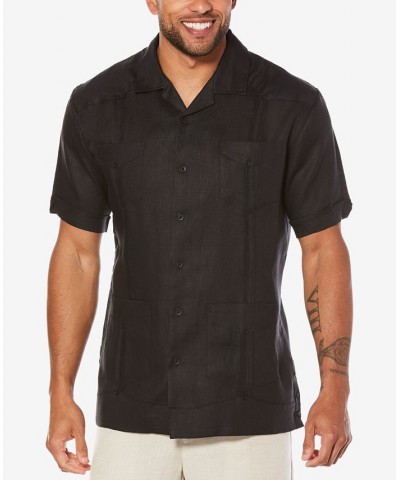 Men's Big & Tall Short-Sleeve 4-Pocket 100% Linen Guayabera Shirt Jet Black $30.60 Shirts