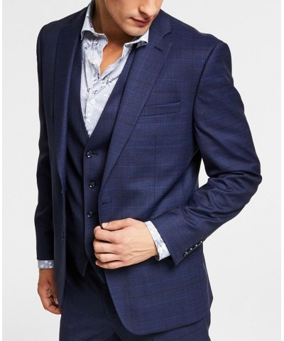 Men's Slim-Fit Wool Suit Jacket Navy Plaid $85.75 Blazers