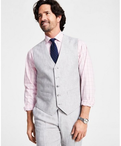 Men's Modern-Fit TH Flex Stretch Linen Suit Vest Gray $23.59 Suits