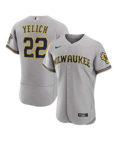 Men's Christian Yelich Gray Milwaukee Brewers Road Authentic Player Logo Jersey $101.50 Jersey
