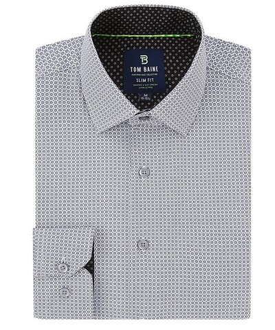Men's Slim Fit Performance Long Sleeve Geometric Button Down Dress Shirt White Geo $25.19 Dress Shirts
