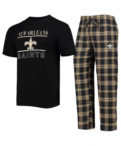 Men's Black, Vegas Gold New Orleans Saints Lodge T-shirt and Pants Set $27.72 Pajama